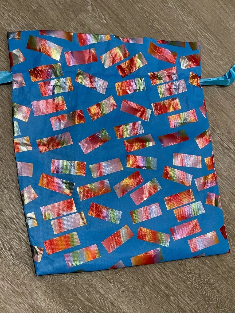 EUC Amazon Reusable Multi-Color Drawstring Satchel Gift Bag, 22” X 19 & 1/2”